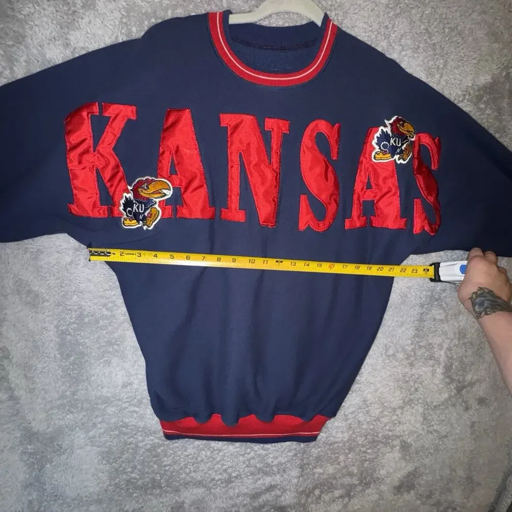Vintage 90s Kansas Jayhawks Embroidered Crewneck Sweatshirt KU SZ Med Collegiate